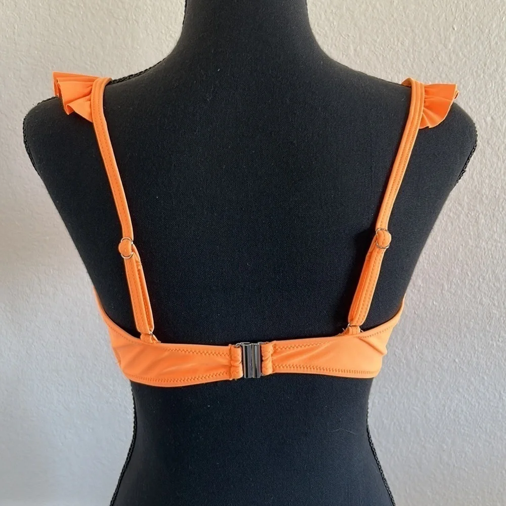NWT Cupshe Neon Orange Ruffle Bikini Top Size XL